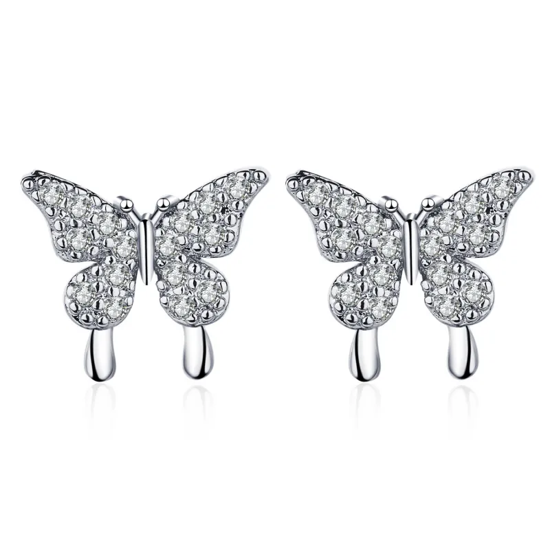 Korean Minimalist INS Style New Bow Knot Stud Earrings for Women, Super Fairy Sweet Crystal Earrings with Unique Design