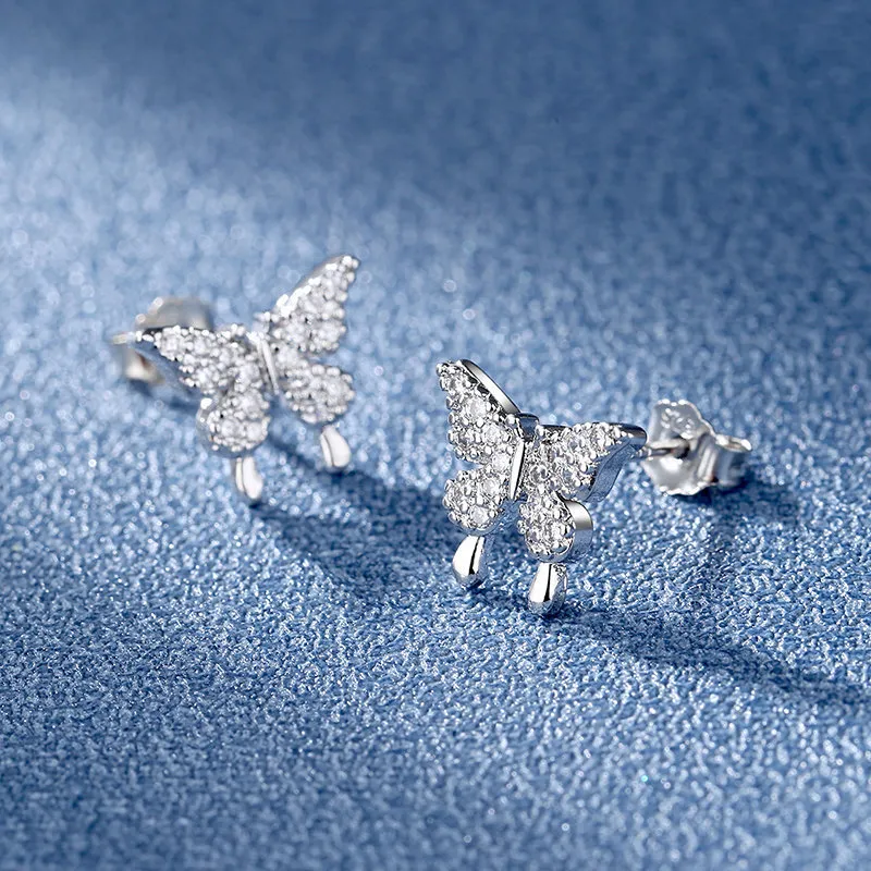 Korean Minimalist INS Style New Bow Knot Stud Earrings for Women, Super Fairy Sweet Crystal Earrings with Unique Design Silver-3