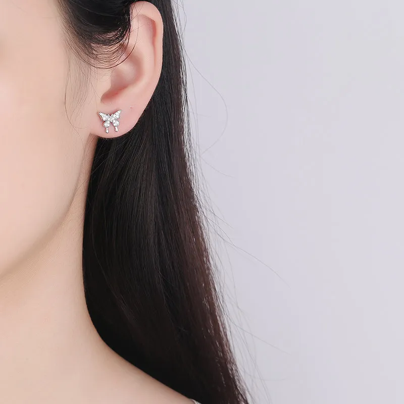 Korean Minimalist INS Style New Bow Knot Stud Earrings for Women, Super Fairy Sweet Crystal Earrings with Unique Design Silver-4