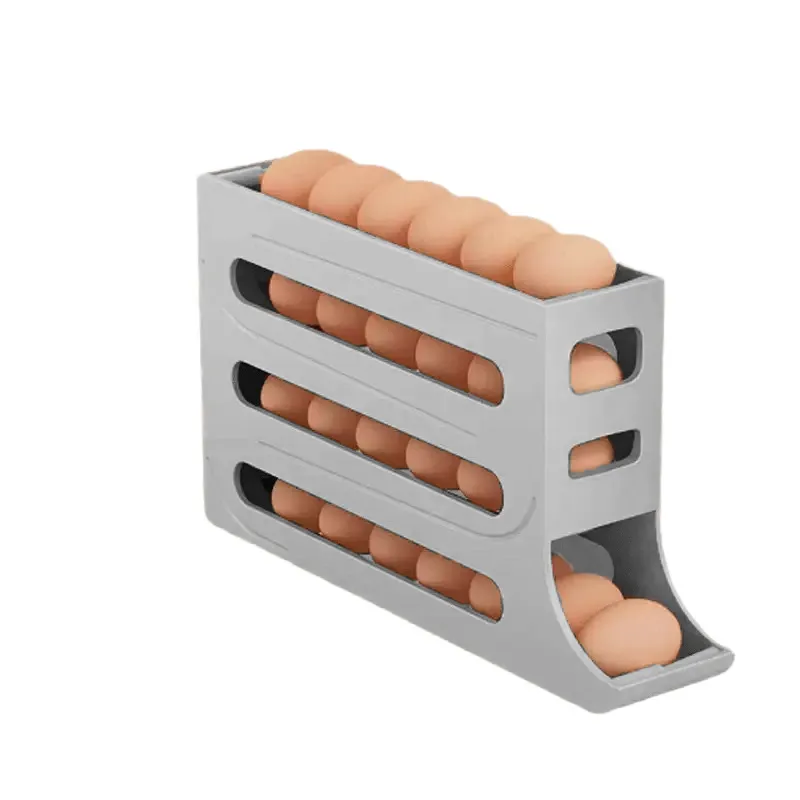 Large Capacity Egg Organizer Auto-Rolling Dispenser for Fridge, 4-Layer Eggs Dispenser, Egg Tray Storage 30 egg Container Space-Saving Egg Roller for Refrigerator - Gray