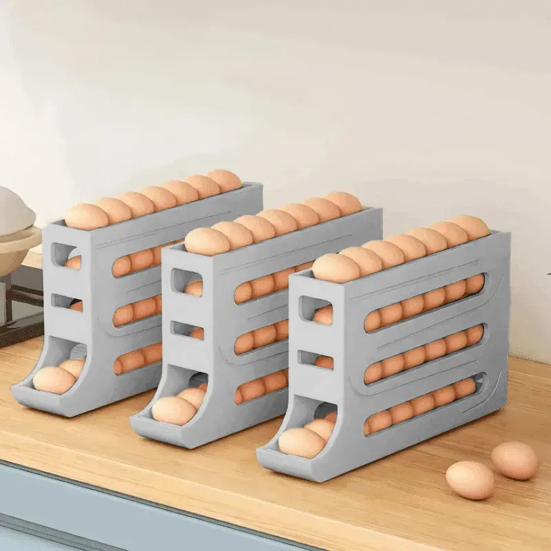 Large Capacity Egg Organizer Auto-Rolling Dispenser for Fridge, 4-Layer Eggs Dispenser, Egg Tray Storage 30 egg Container Space-Saving Egg Roller for Refrigerator - Gray Gray-3