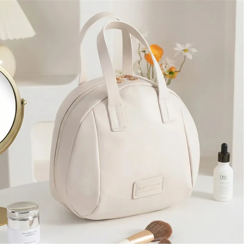 Large-Capacity Portable Women's Shell Makeup Bag, Layered, Waterproof Toiletry Bag, Handheld Vintage Storage Bag White-2