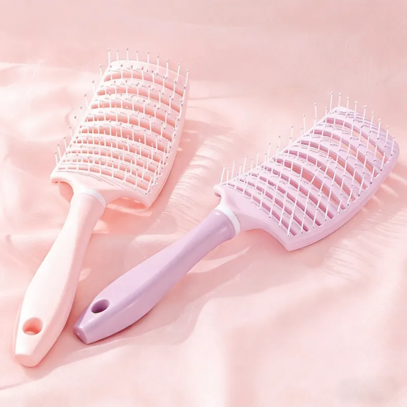 Large Curved Comb for Women, Home Use Hollow Rib Comb, Volumizing Crown, Long Hair Curling Hollow Straightening Comb Purple S-2