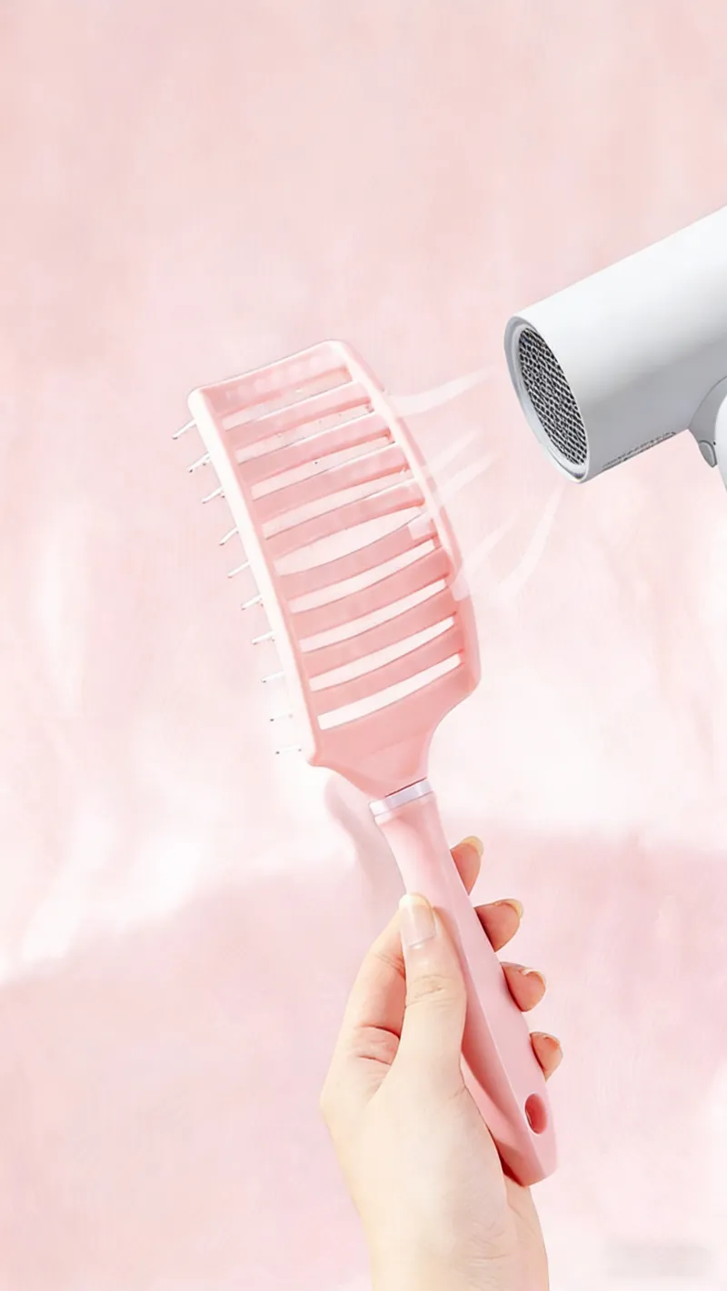 Large Curved Comb for Women, Home Use Hollow Rib Comb, Volumizing Crown, Long Hair Curling Hollow Straightening Comb Purple S-1