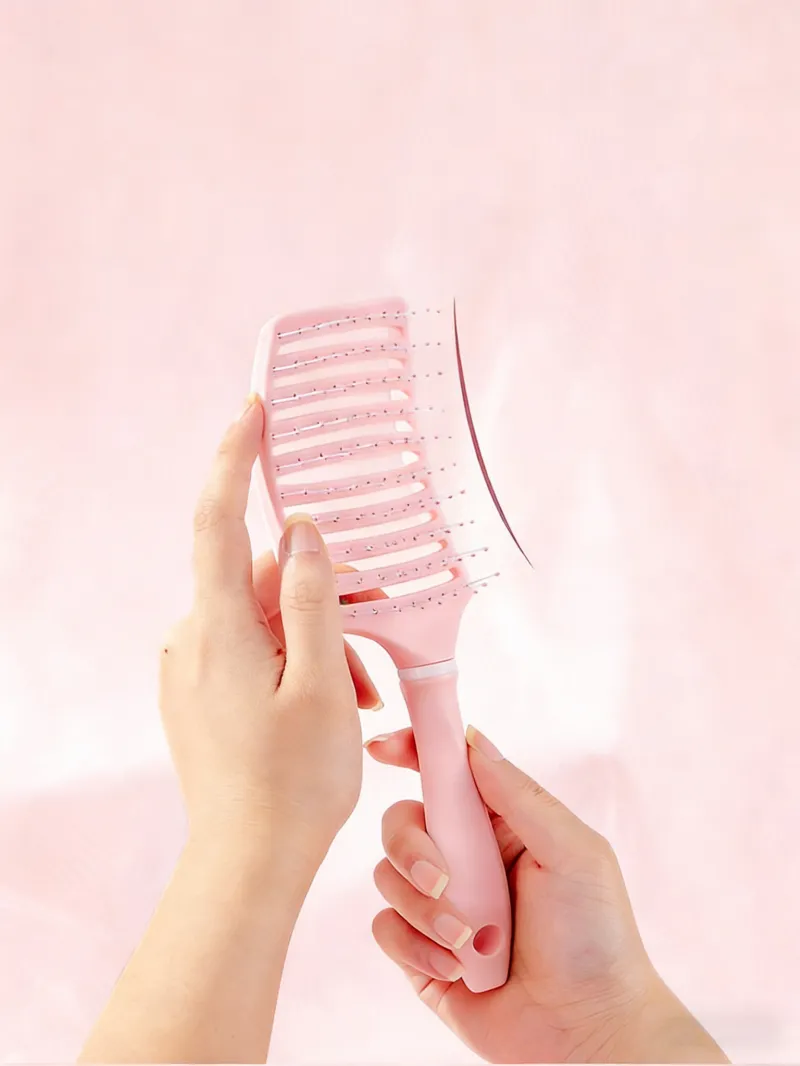 Large Curved Comb for Women, Home Use Hollow Rib Comb, Volumizing Crown, Long Hair Curling Hollow Straightening Comb Purple S-2