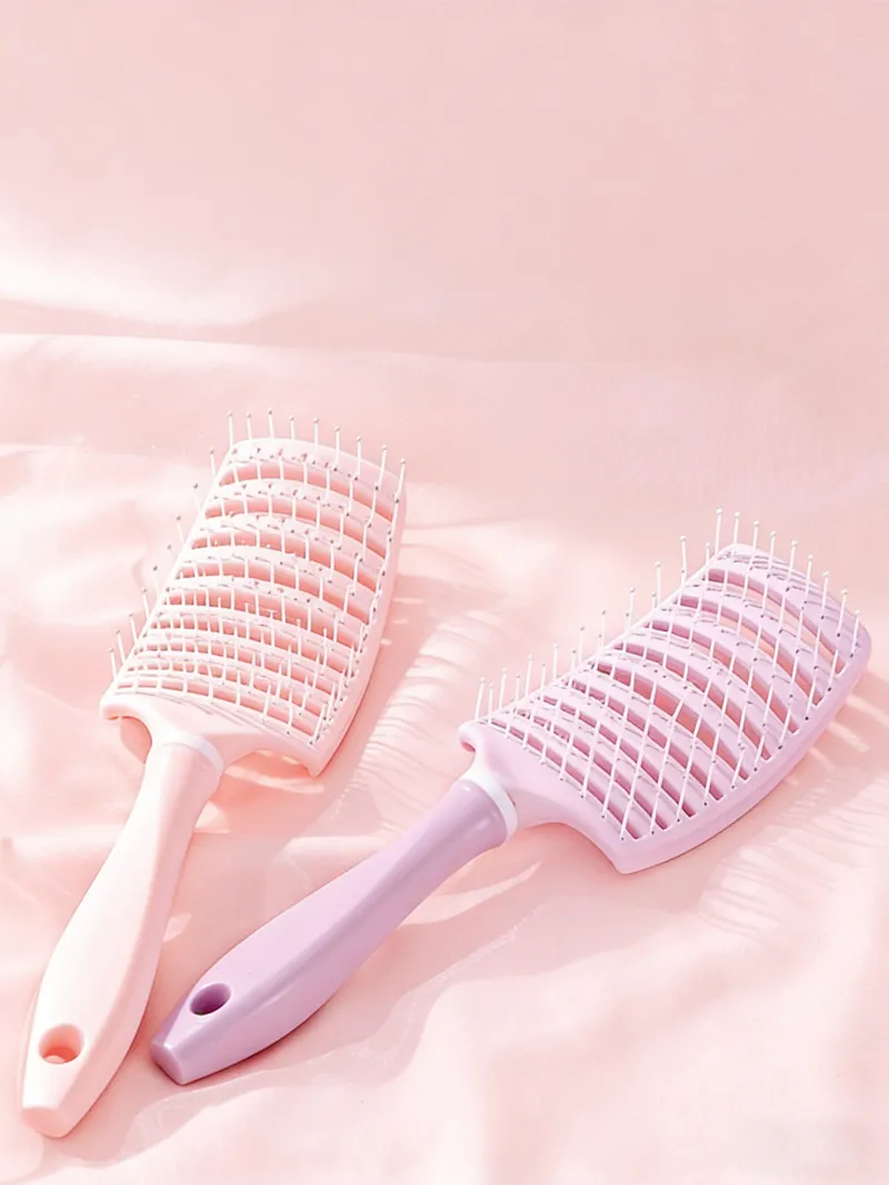 Large Curved Comb for Women, Home Use Hollow Rib Comb, Volumizing Crown, Long Hair Curling Hollow Straightening Comb Purple S-3