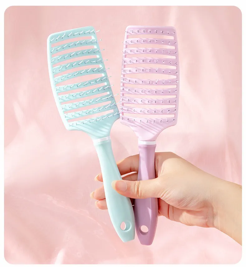 Large Curved Comb for Women, Home Use Hollow Rib Comb, Volumizing Crown, Long Hair Curling Hollow Straightening Comb Purple S-6