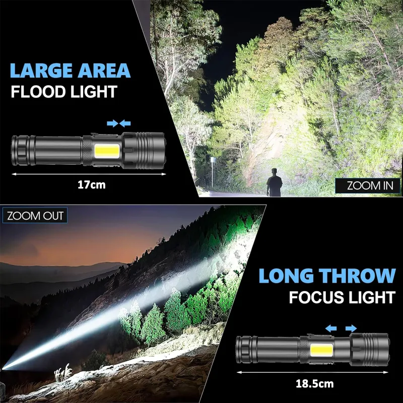 LED Torch Light High Power, Rechargeable Torchlight 20000 Lumens with COB Side-Light, Powerful Tactical 7 Lighting Mode Flashlight Black-5