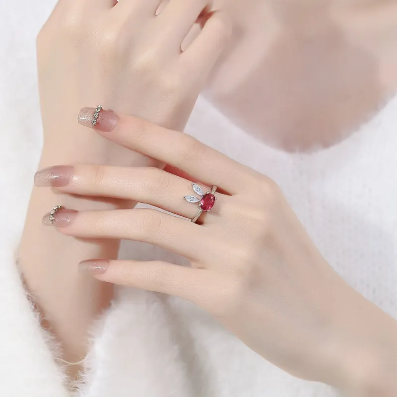Live Hot-Selling Unique Women's Zircon Adjustable Open Ring, Korean-Style Trendy Index Finger Ring, Women's Jewelry Red-3