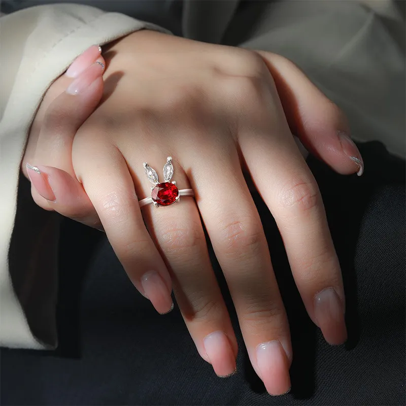 Live Hot-Selling Unique Women's Zircon Adjustable Open Ring, Korean-Style Trendy Index Finger Ring, Women's Jewelry Red-4