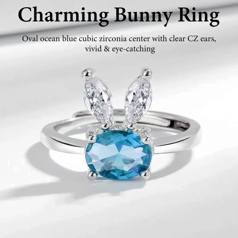 Live Hot-Selling Unique Women's Zircon Adjustable Open Ring, Korean-Style Trendy Index Finger Ring, Women's Jewelry Blue-2