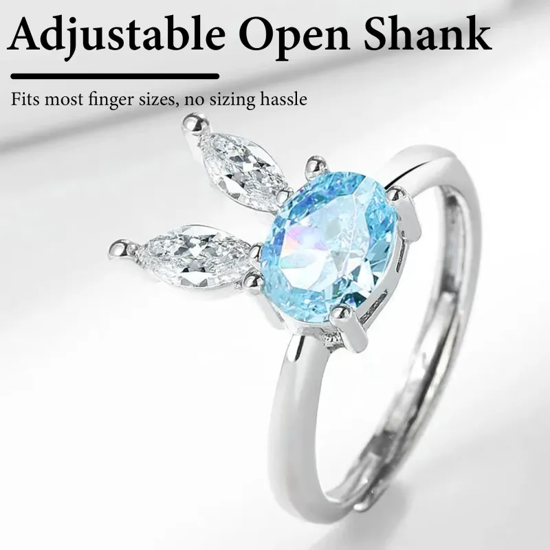 Live Hot-Selling Unique Women's Zircon Adjustable Open Ring, Korean-Style Trendy Index Finger Ring, Women's Jewelry Blue-3