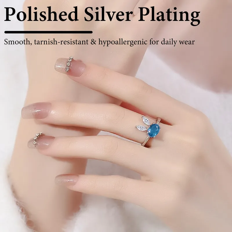 Live Hot-Selling Unique Women's Zircon Adjustable Open Ring, Korean-Style Trendy Index Finger Ring, Women's Jewelry Blue-4