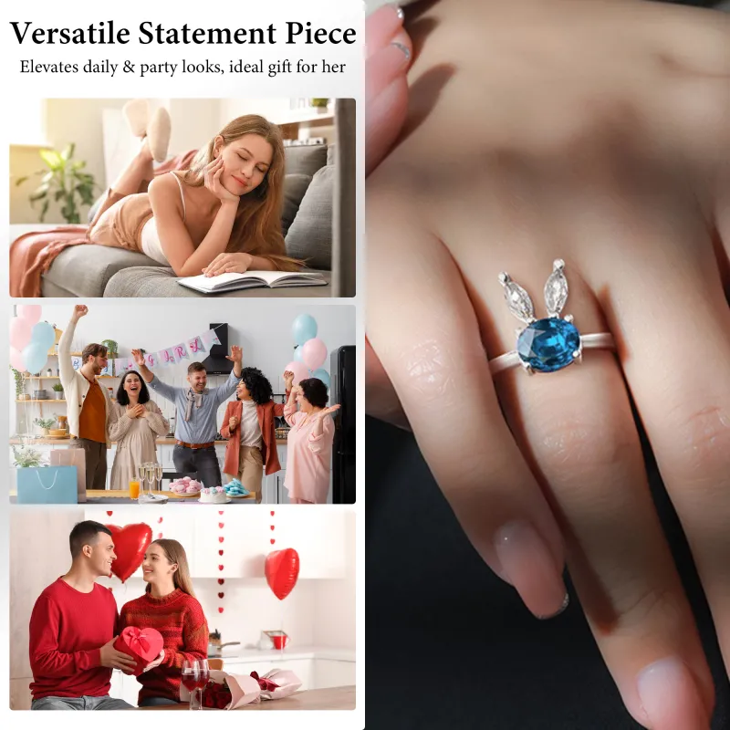Live Hot-Selling Unique Women's Zircon Adjustable Open Ring, Korean-Style Trendy Index Finger Ring, Women's Jewelry Blue-5