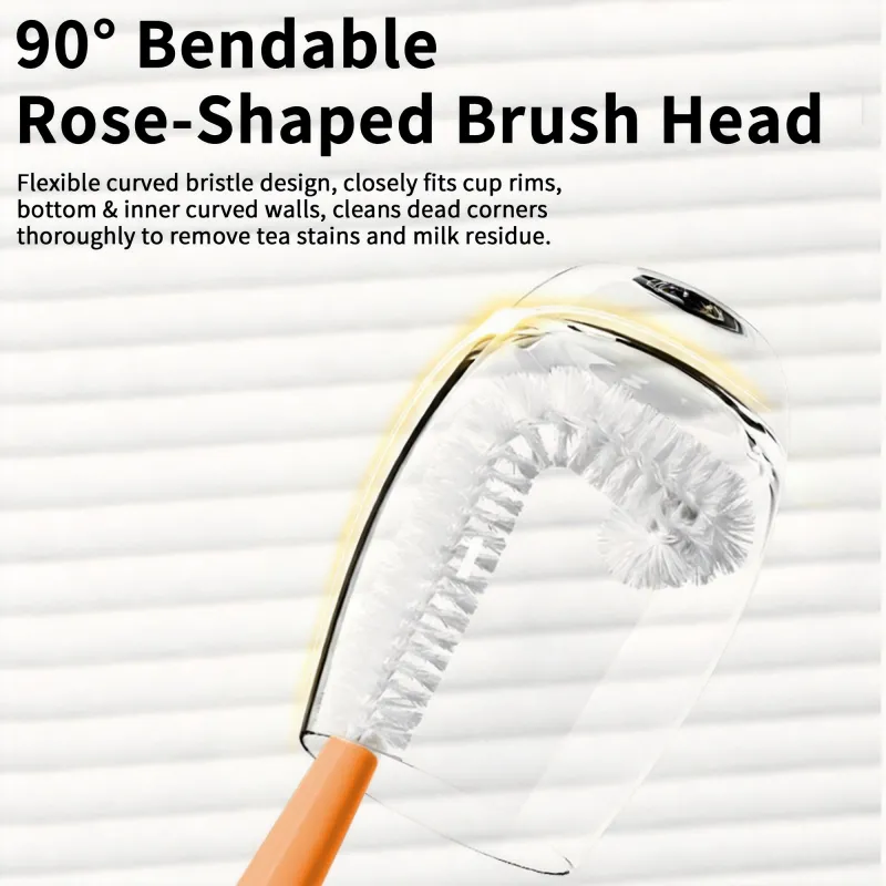Long Bottle Cleaning Brush for Long and Narrow Neck Kombucha, Baby Bottles, Brewing Bottle Cleaner, Easy to Clean Corner, Adjustable Orange-2