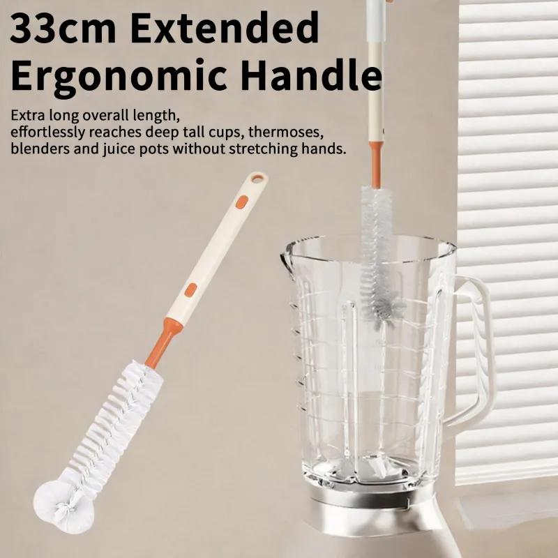 Long Bottle Cleaning Brush for Long and Narrow Neck Kombucha, Baby Bottles, Brewing Bottle Cleaner, Easy to Clean Corner, Adjustable Orange-3
