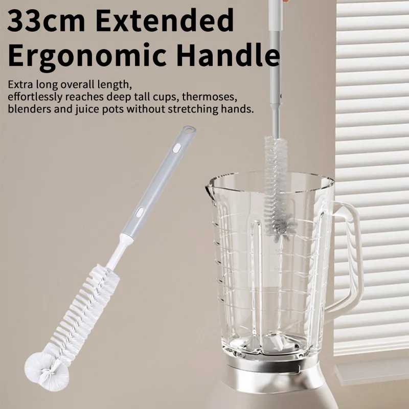 Long Bottle Cleaning Brush for Long and Narrow Neck Kombucha, Baby Bottles, Brewing Bottle Cleaner, Easy to Clean Corner, Adjustable Gray-3