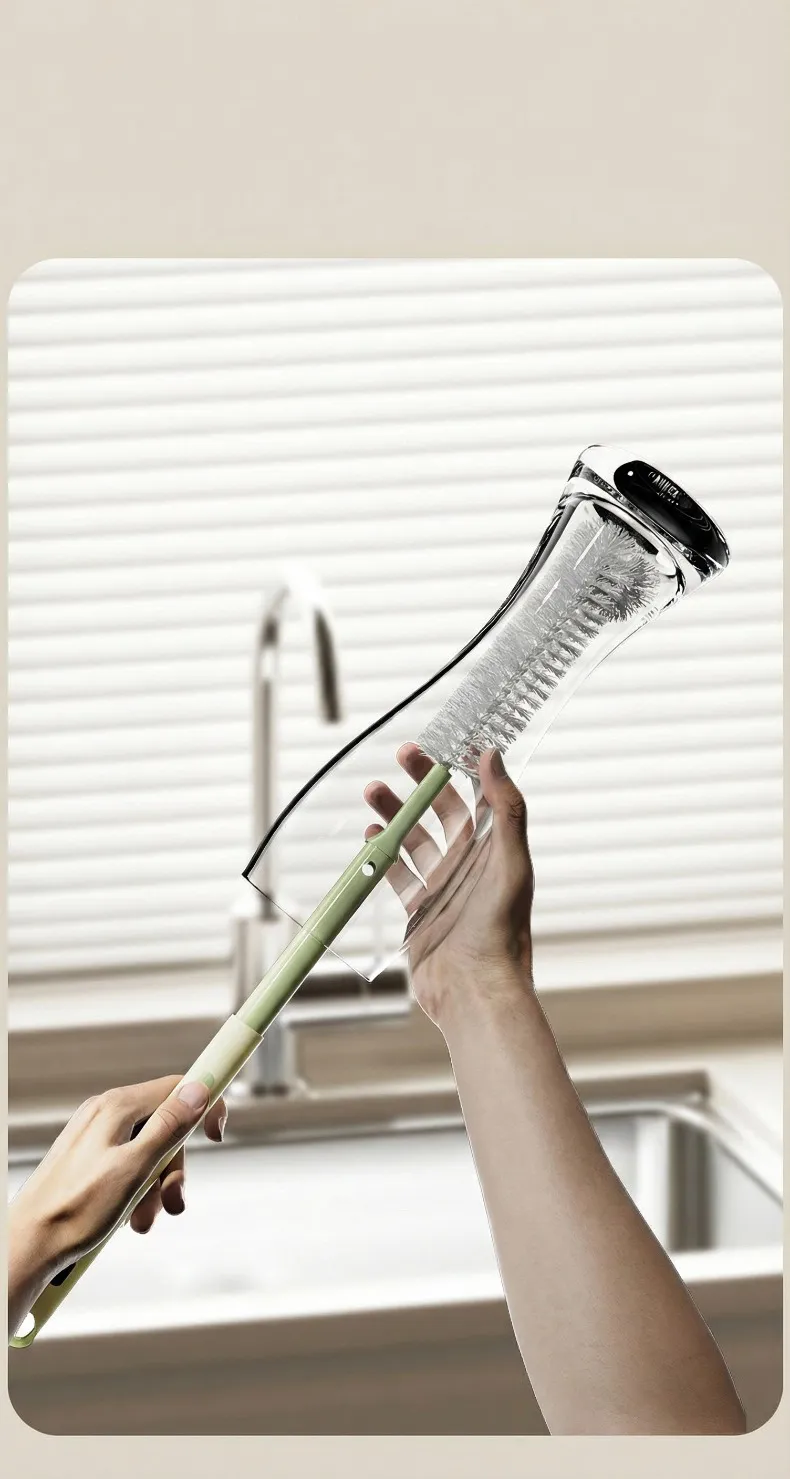 Long Bottle Cleaning Brush for Long and Narrow Neck Kombucha, Baby Bottles, Brewing Bottle Cleaner, Easy to Clean Corner, Adjustable Green-3