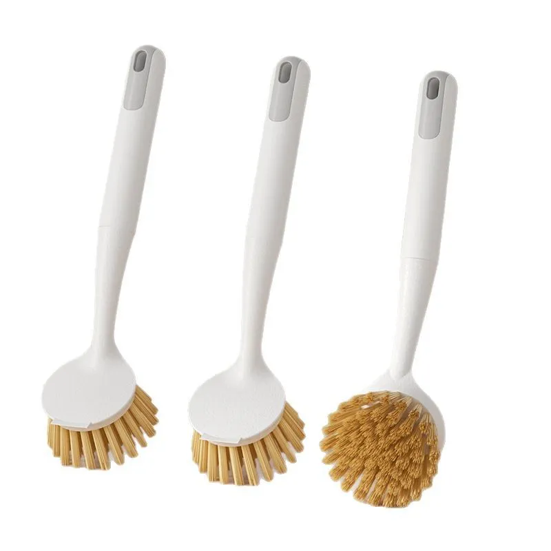 Long-handled kitchen pot brush, household dish brush with plastic handle for cleaning stovetops