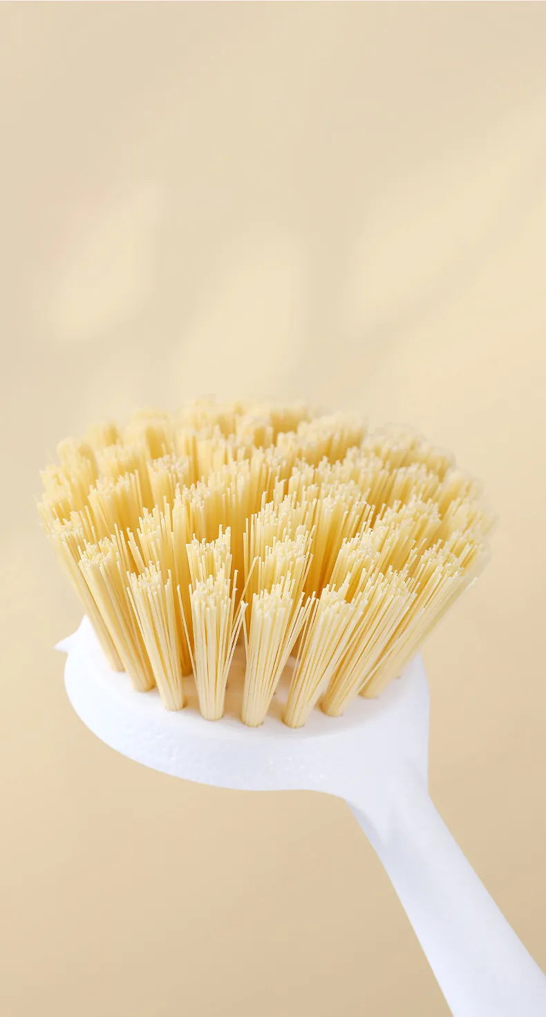 Long-handled kitchen pot brush, household dish brush with plastic handle for cleaning stovetops White-1