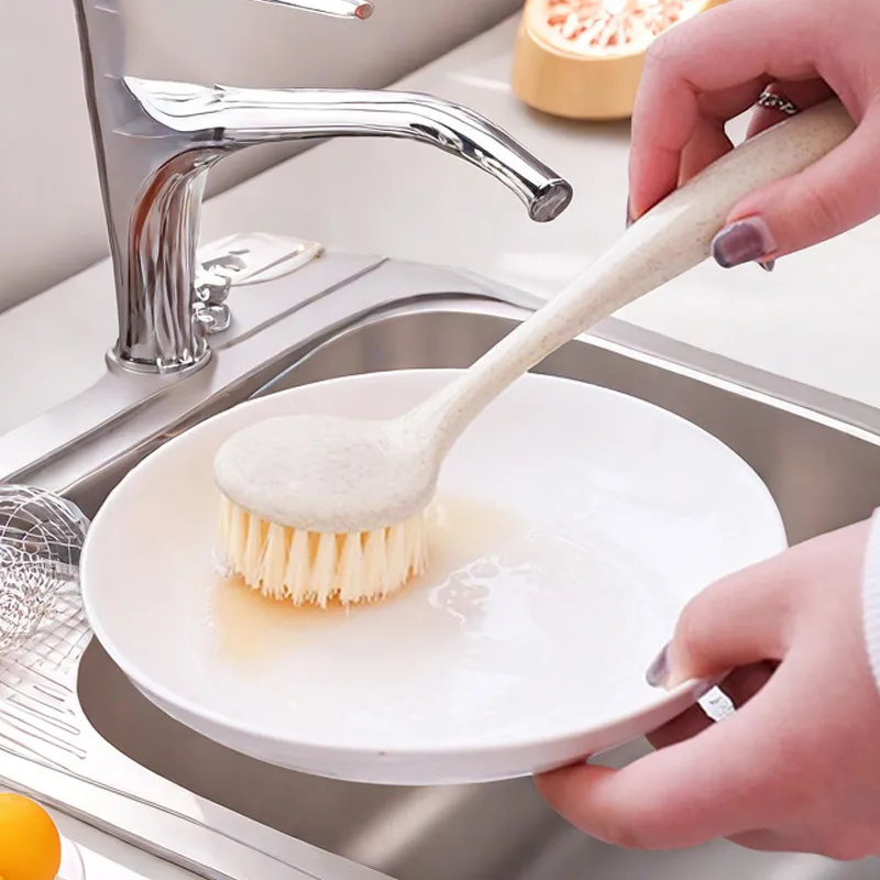 Long-handled pot brush for household kitchen sinks and stovetops, multi-functional cleaning brush for removing stains. White-4