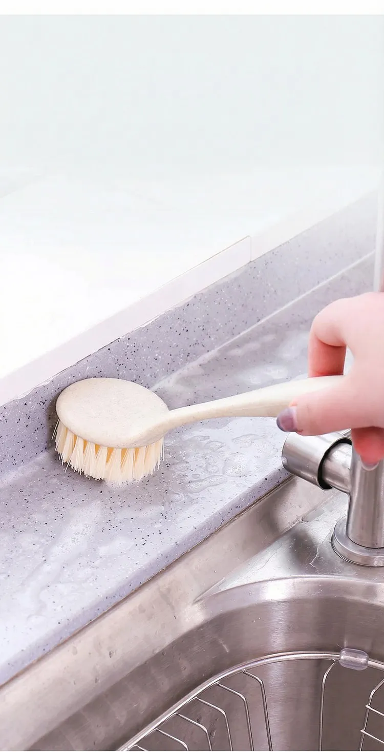 Long-handled pot brush for household kitchen sinks and stovetops, multi-functional cleaning brush for removing stains. White-4