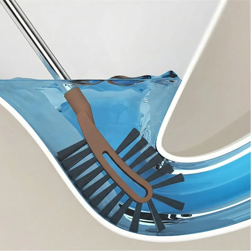 Long-handled toilet brush for cleaning hard-to-reach areas in the bathroom; a household cleaning tool with soft bristles Gold-2
