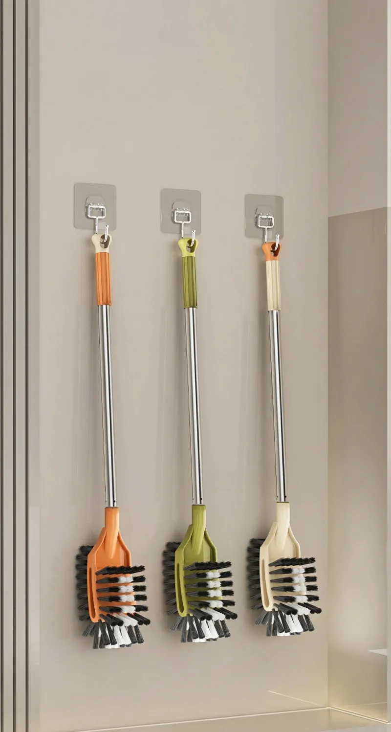 Long-handled toilet brush for cleaning hard-to-reach areas in the bathroom; a household cleaning tool with soft bristles Gold-1