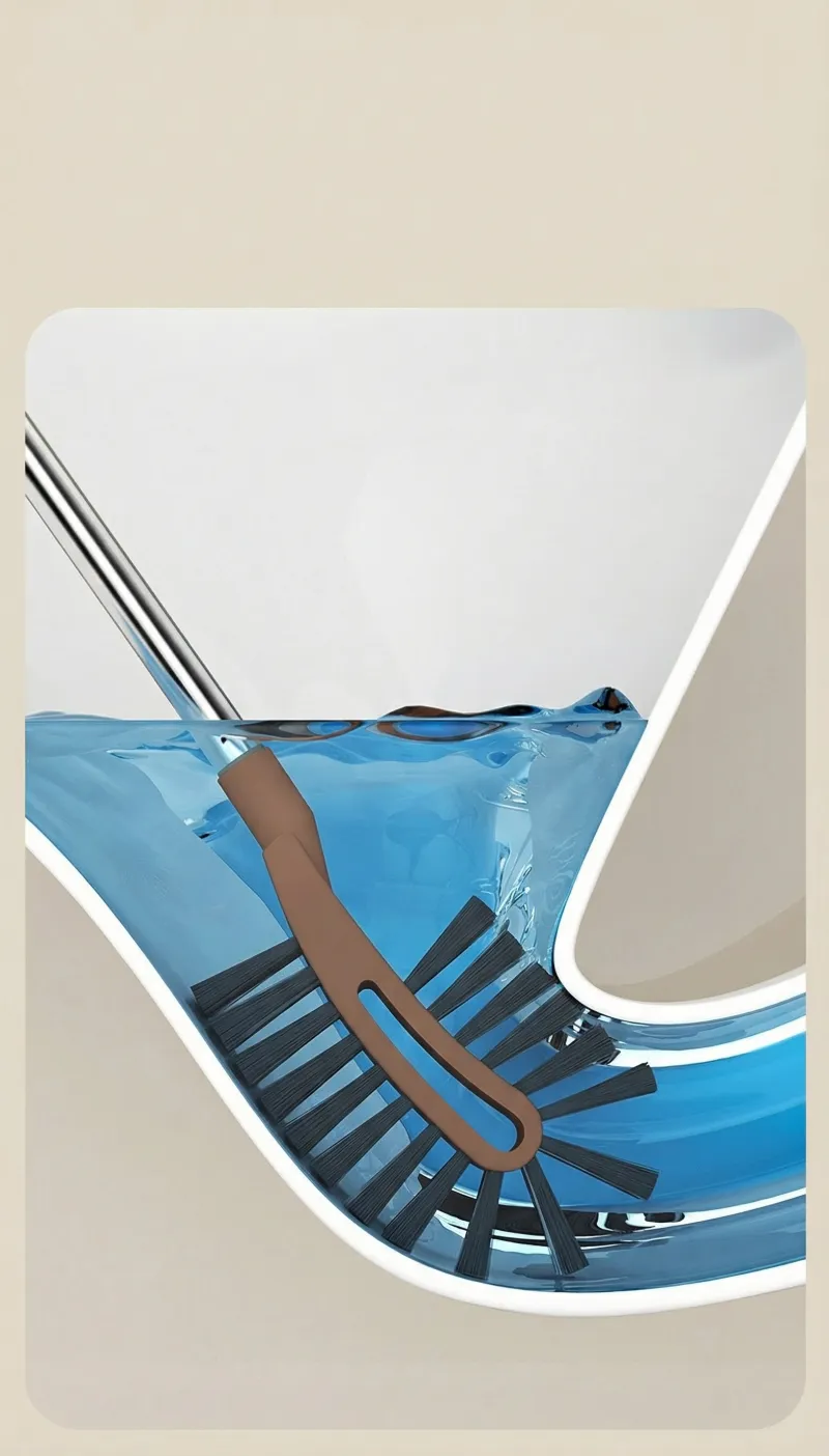 Long-handled toilet brush for cleaning hard-to-reach areas in the bathroom; a household cleaning tool with soft bristles Brown-3