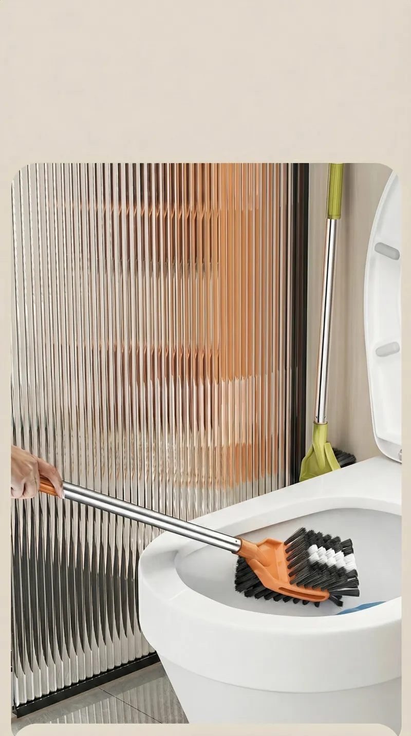 Long-handled toilet brush for cleaning hard-to-reach areas in the bathroom; a household cleaning tool with soft bristles Brown-4