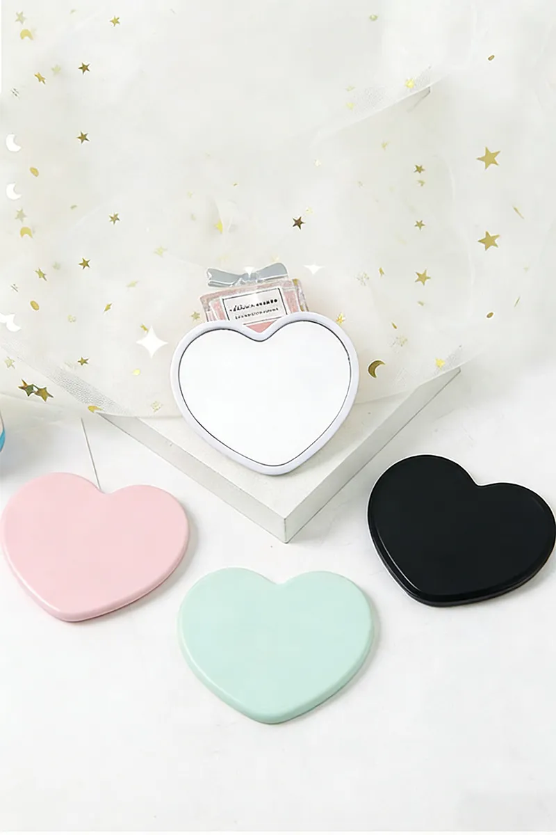 Love Heart Mini Mirror, Portable Makeup Mirror, Student Dormitory Vanity Mirror, Heart-Shaped Small Gift Mirror White-2