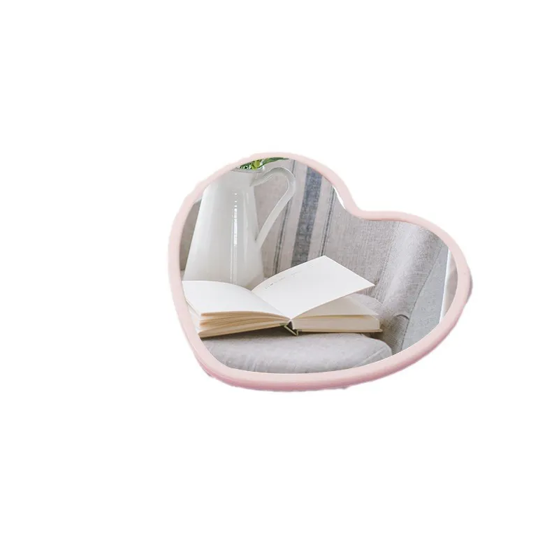 Love Heart Mini Mirror, Portable Makeup Mirror, Student Dormitory Vanity Mirror, Heart-Shaped Small Gift Mirror Pink-3