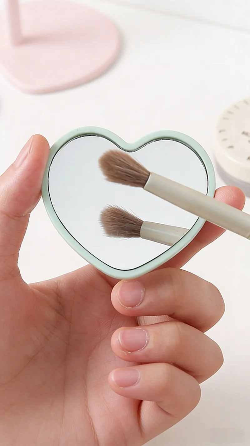 Love Heart Mini Mirror, Portable Makeup Mirror, Student Dormitory Vanity Mirror, Heart-Shaped Small Gift Mirror Pink-1