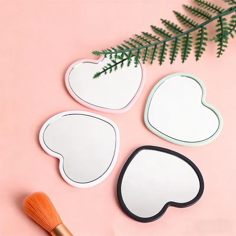 Love Heart Mini Mirror, Portable Makeup Mirror, Student Dormitory Vanity Mirror, Heart-Shaped Small Gift Mirror Black-2