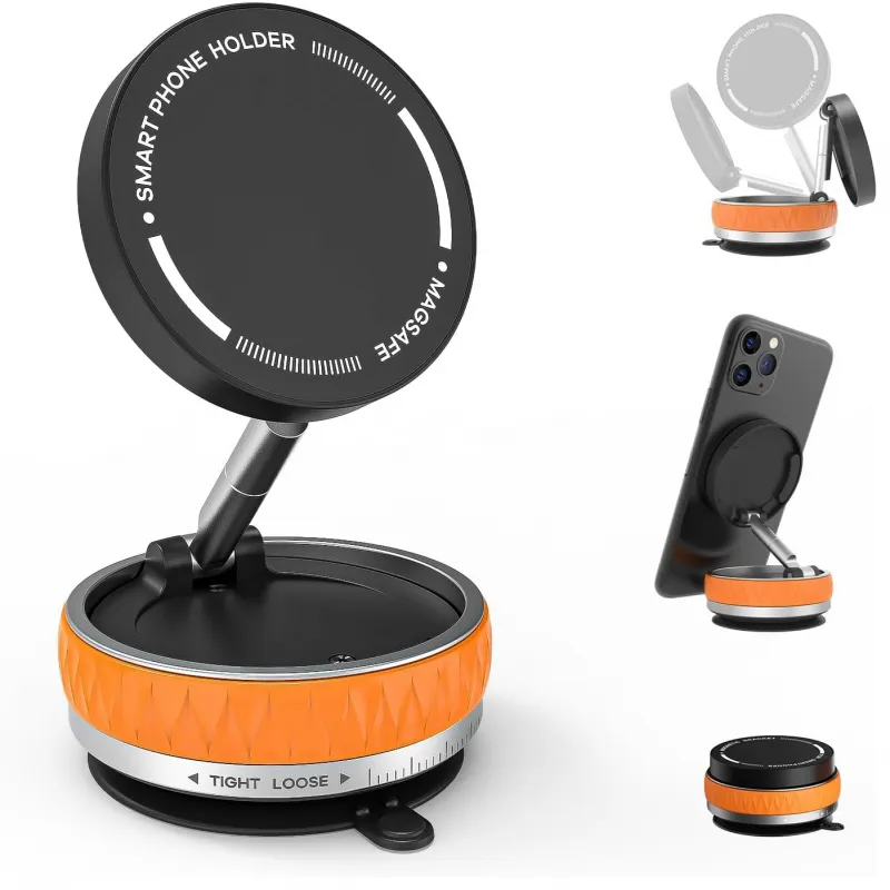 Magnetic Car Phone Mount, Strong Vacuum Suction & 360° Adjustable Holder