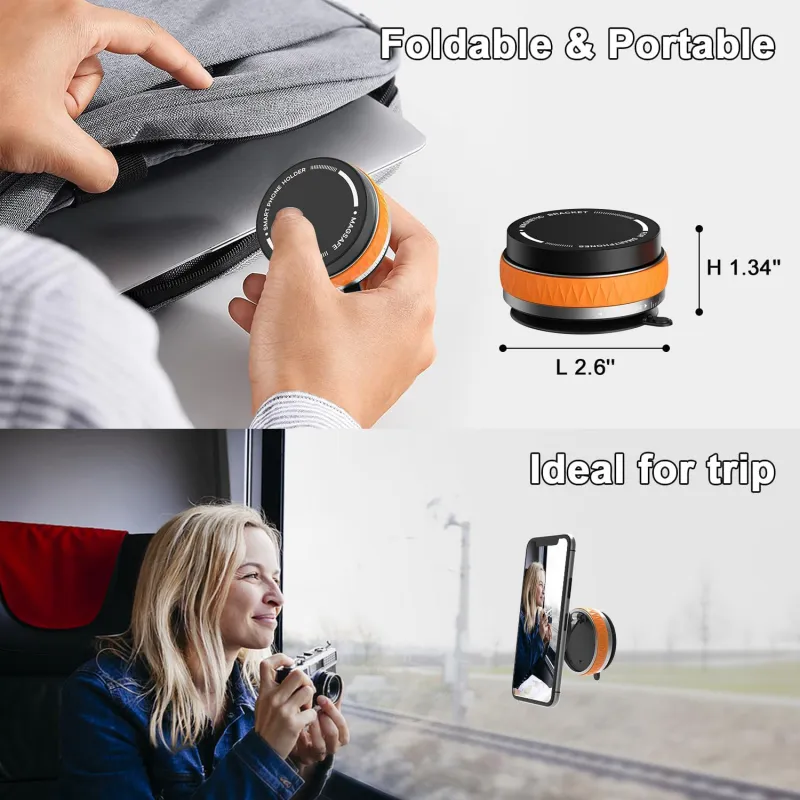 Magnetic Car Phone Mount, Strong Vacuum Suction & 360° Adjustable Holder Orange-4