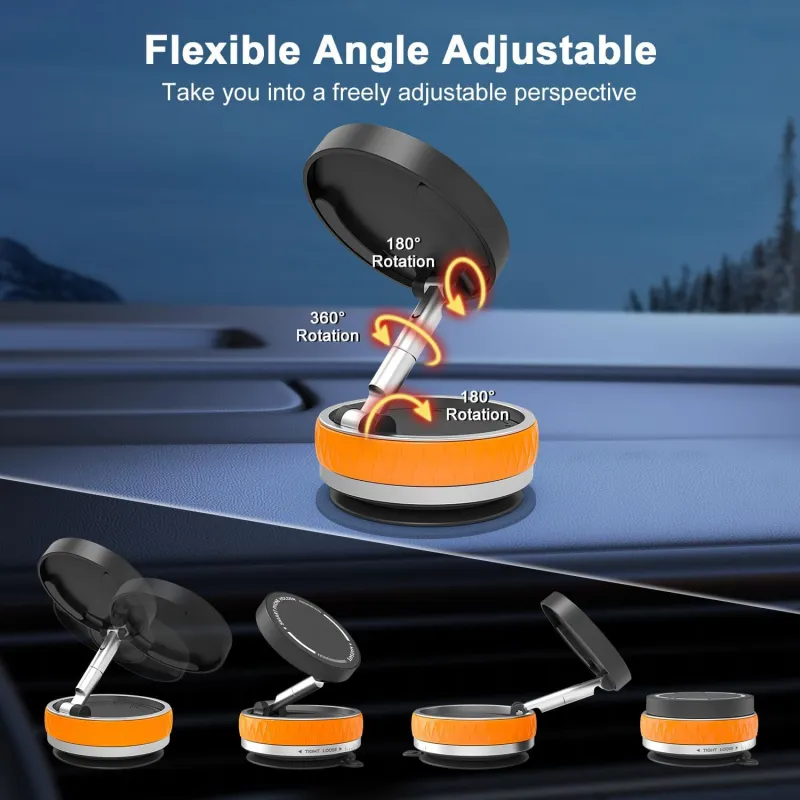 Magnetic Car Phone Mount, Strong Vacuum Suction & 360° Adjustable Holder Orange-5