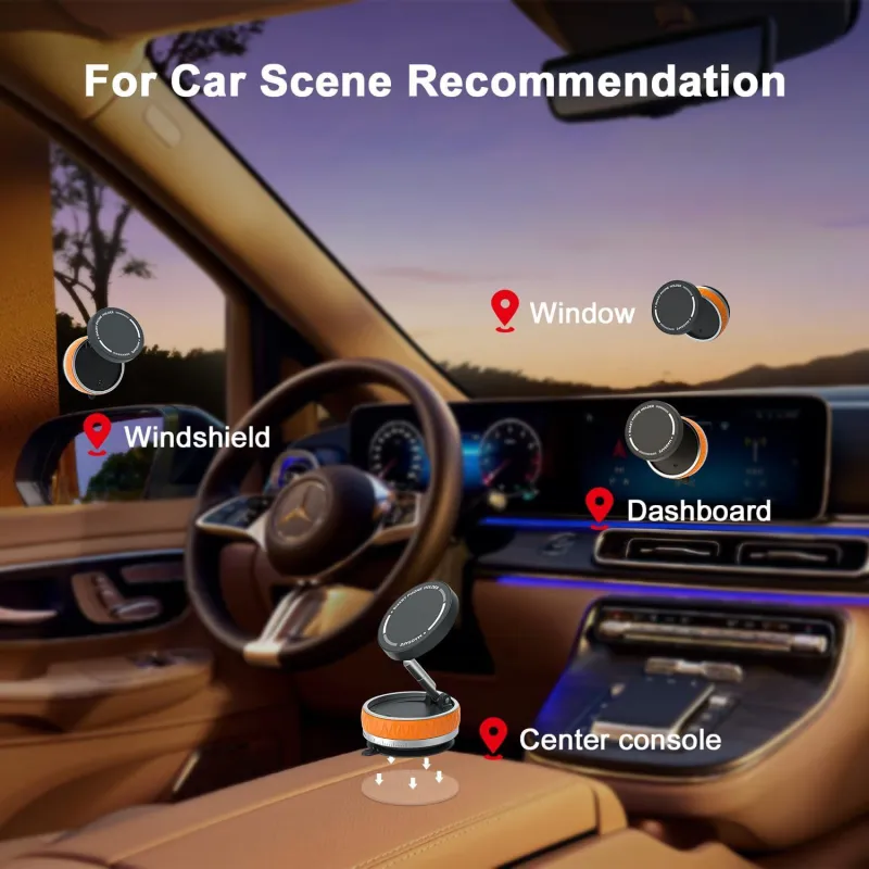 Magnetic Car Phone Mount, Strong Vacuum Suction & 360° Adjustable Holder Orange-7