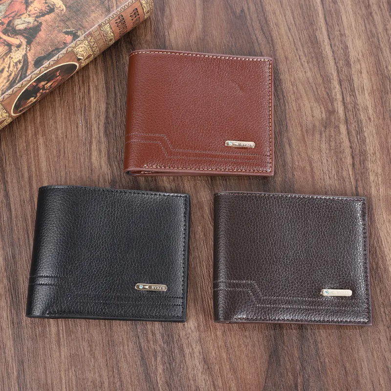 Men's short wallet, vintage style with multiple card slots, large-capacity purse, casual coin pouch, leather wallet Black-4