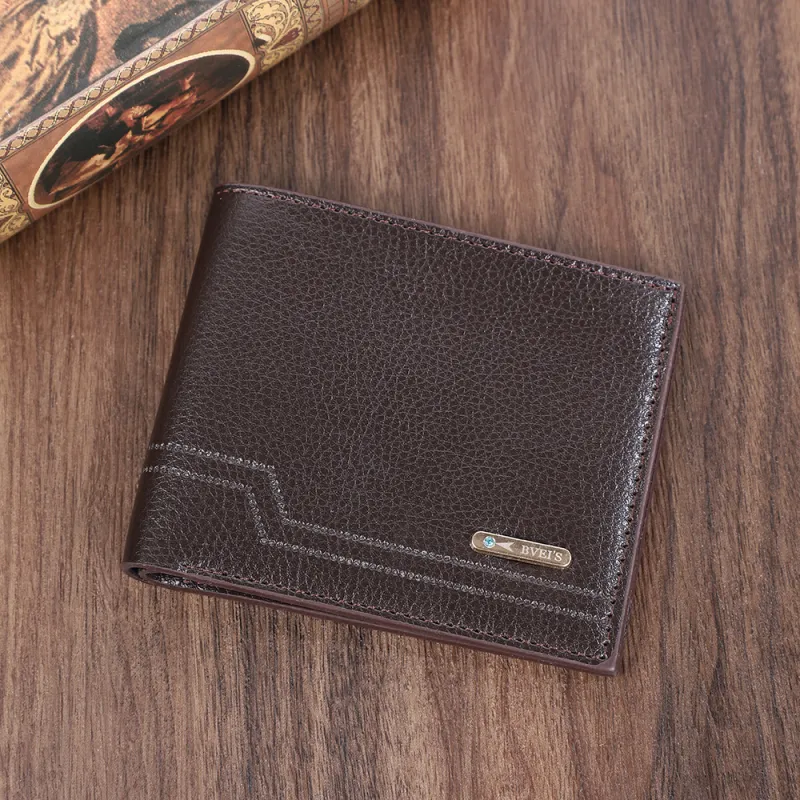 Men's short wallet, vintage style with multiple card slots, large-capacity purse, casual coin pouch, leather wallet Brown-2
