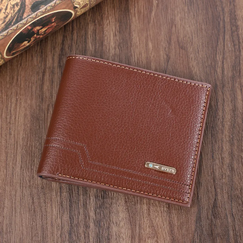 Men's short wallet, vintage style with multiple card slots, large-capacity purse, casual coin pouch, leather wallet Bronze-2