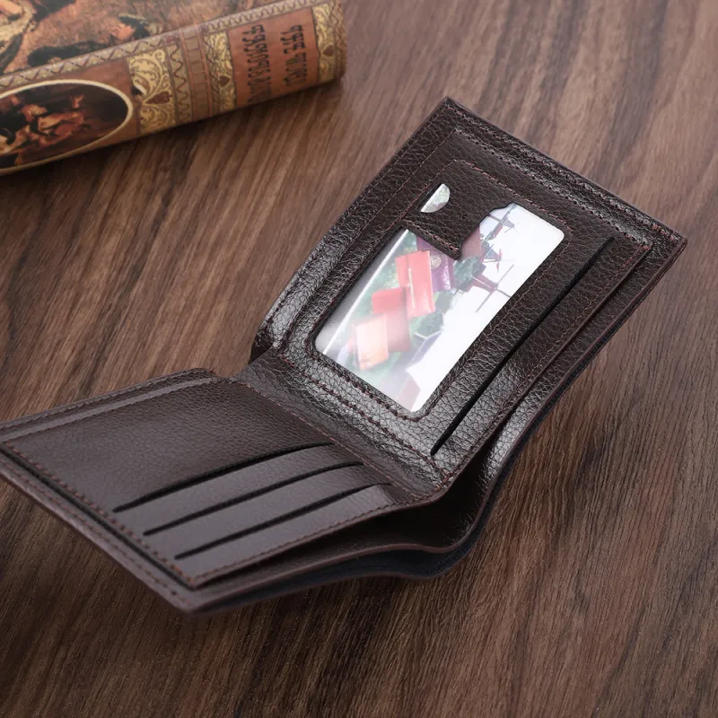 Men's short wallet, vintage style with multiple card slots, large-capacity purse, casual coin pouch, leather wallet Bronze-5