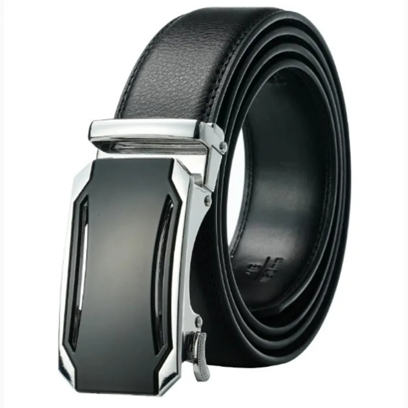 Premium Mens Genuine Leather Belt - Modern Slide Lock Ratchet Design