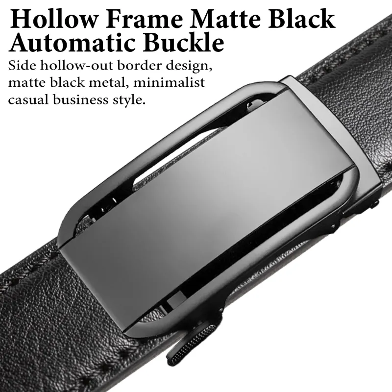 Luxury Mens Automatic Leather Belt - Sleek No-Hole Ratchet Waistband Black-2