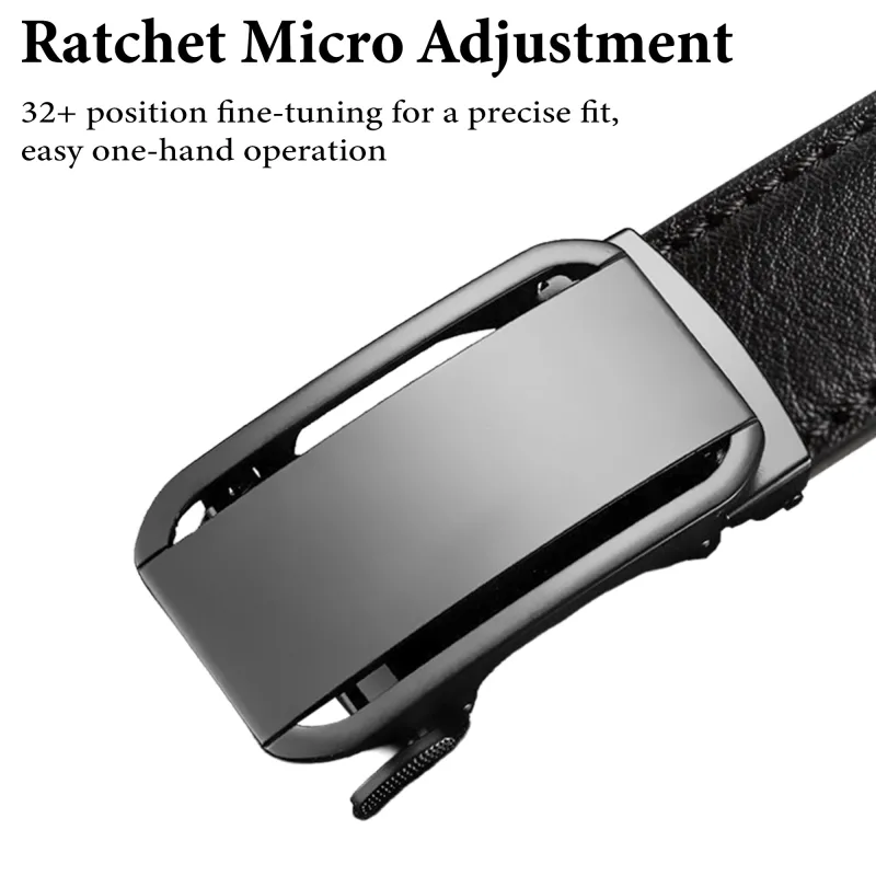 Luxury Mens Automatic Leather Belt - Sleek No-Hole Ratchet Waistband Black-4