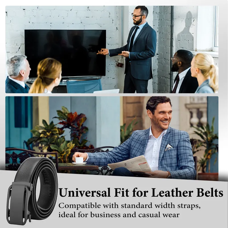 Luxury Mens Automatic Leather Belt - Sleek No-Hole Ratchet Waistband Black-5