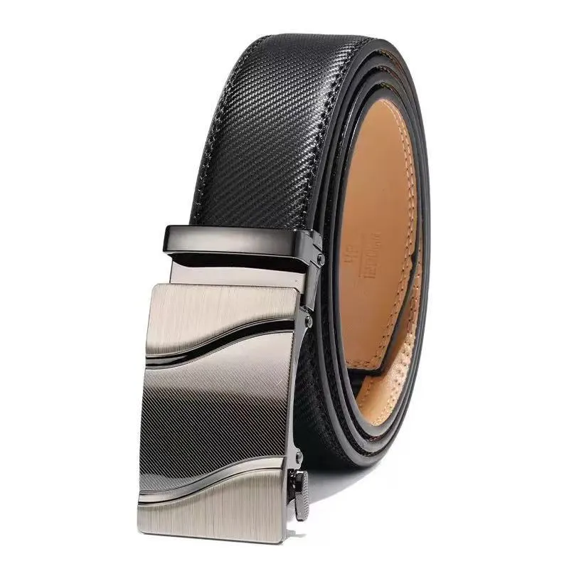Professional Mens Leather Belt - High-Quality Black Auto-Lock Ratchet Strap