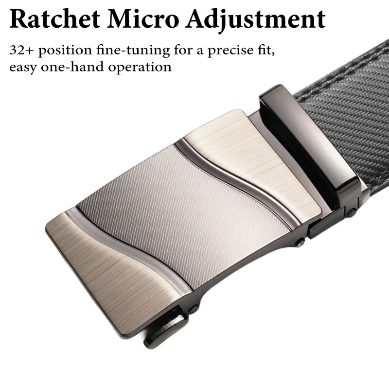 Professional Mens Leather Belt - High-Quality Black Auto-Lock Ratchet Strap Black-4
