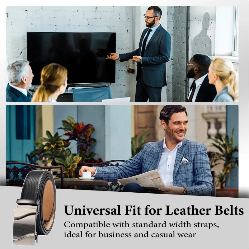 Professional Mens Leather Belt - High-Quality Black Auto-Lock Ratchet Strap Black-5