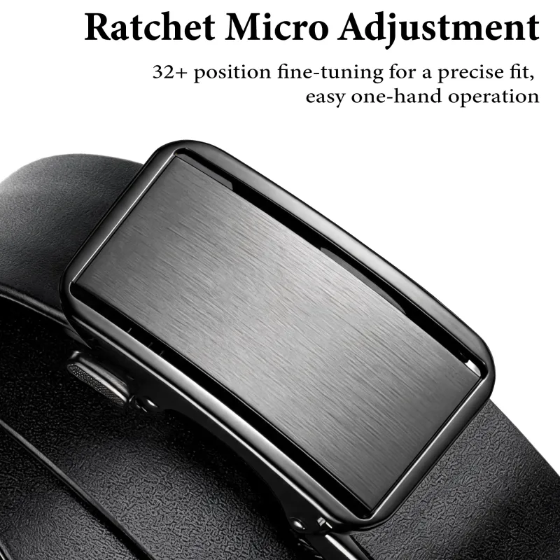 Classic Mens Automatic Leather Belt - Durable Black Ratchet No-Hole Fit Black-4